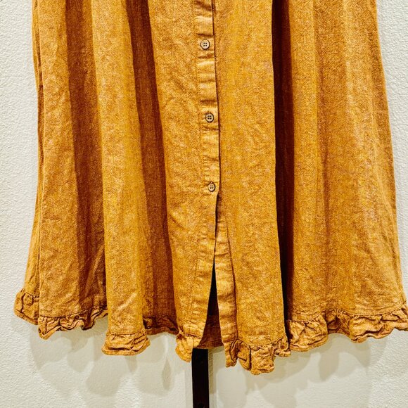 Rylee & Cru Linen/Cotton Tan/Gold Midi Peasant Skirt Ruffle Hem w/Pockets SZ M - Picture 3 of 13
